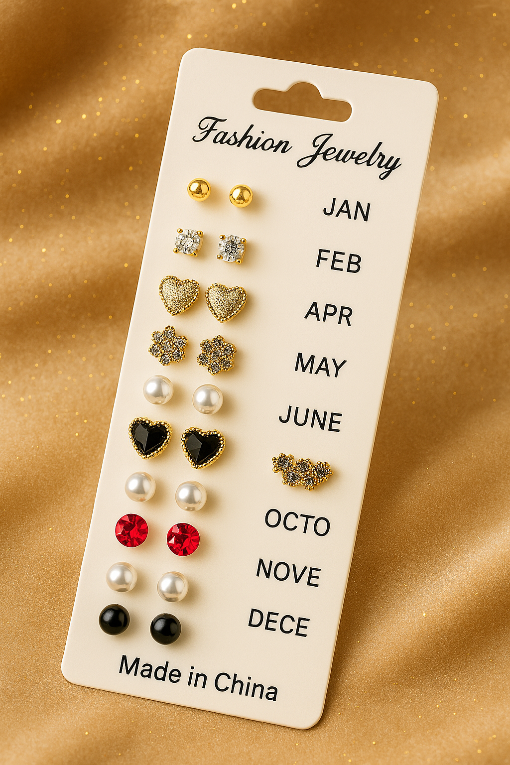 12 Pair Mixed Style Stud Earrings Set for Women – Golden Copper & Cubic Zirconia