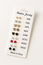 12 Pair Mixed Style Stud Earrings Set for Women – Golden Copper & Cubic Zirconia