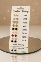 12 Pair Mixed Style Stud Earrings Set for Women – Golden Copper & Cubic Zirconia
