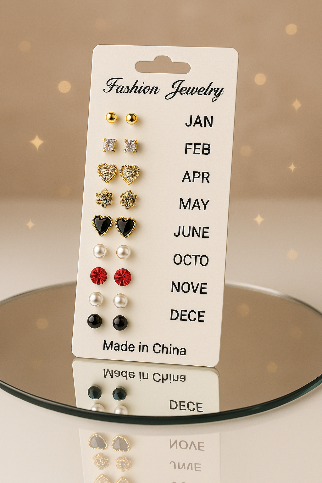 12 Pair Mixed Style Stud Earrings Set for Women – Golden Copper & Cubic Zirconia