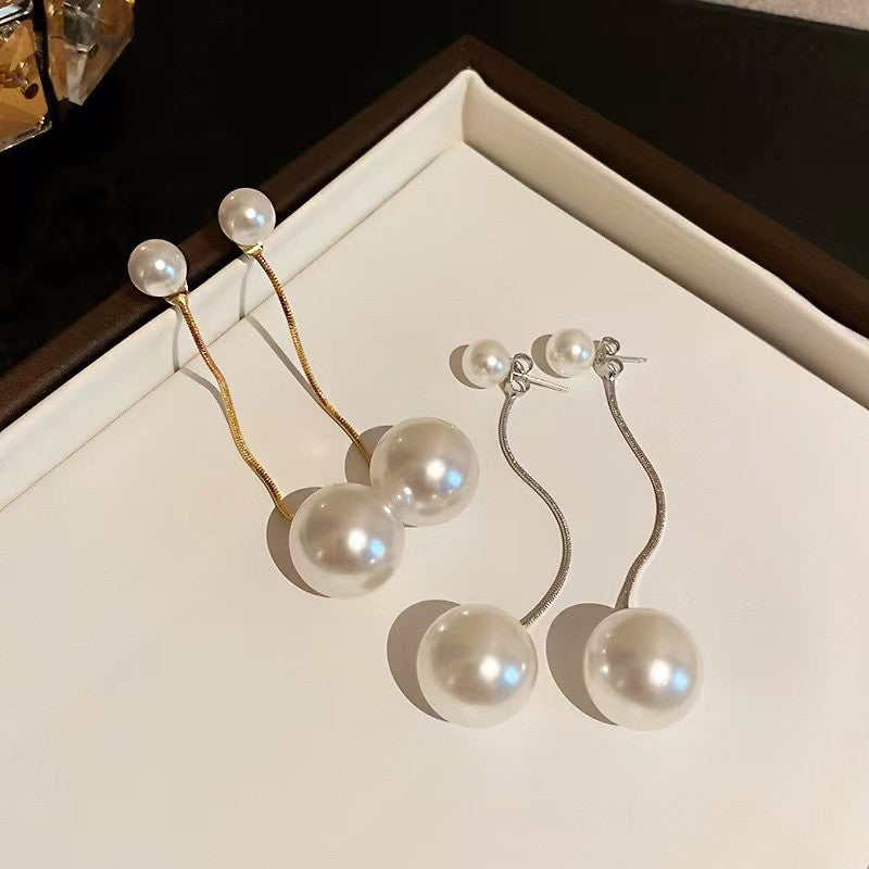 AWJ-157 Elegant Pearl Hanging Korean Earrings – Stylish, Lightweight & Trendy Fashion Jewelry for Women Golden