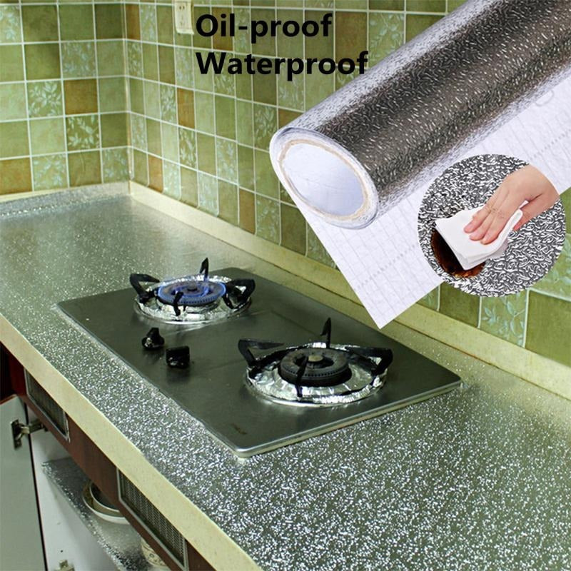 Self-Adhesive Kitchen Oil-Proof Sticker Roll | Waterproof Aluminium Foil Sheet | DIY Wallpaper 45×150cm