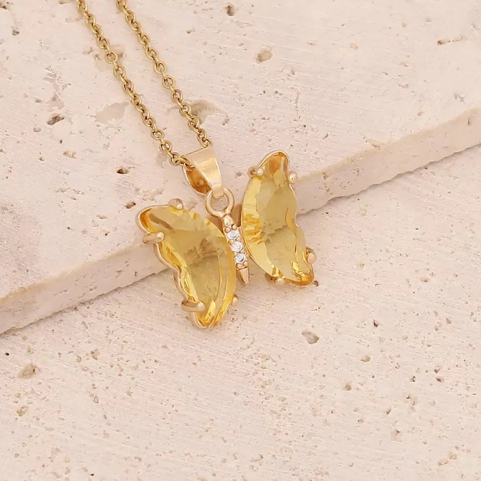 Korean Jewellery Girls Charm Crystal Butterfly Necklace – Glamour Female Color Butterfly Pendant Jewelry Stylish