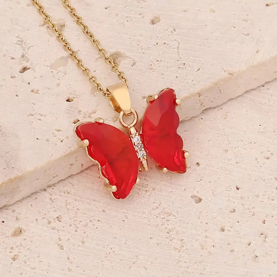 Korean Jewellery Girls Charm Crystal Butterfly Necklace – Glamour Female Color Butterfly Pendant Jewelry Stylish