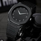 Black Minimalist Analog Wrist Aura Watch With Stainless Steel Strap And Butterfly Lock