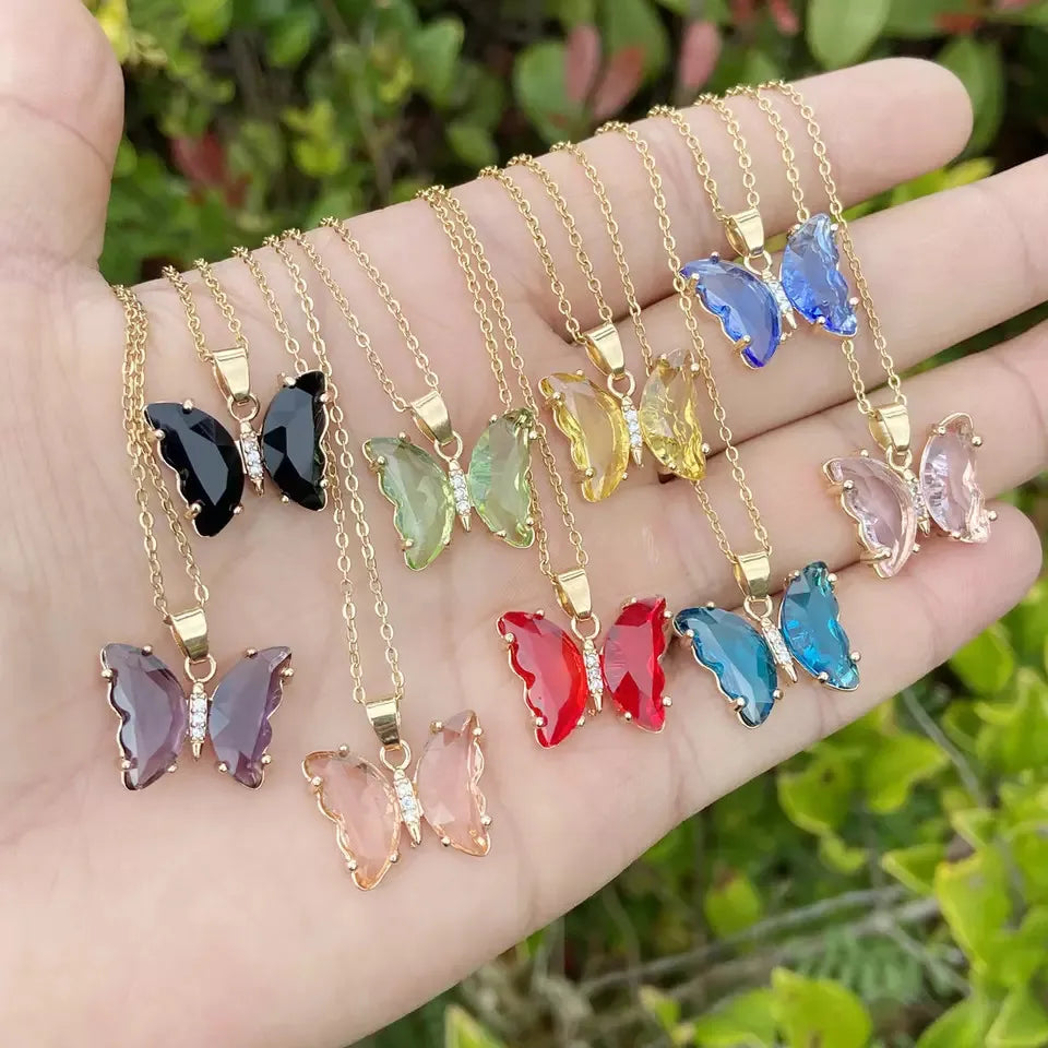 Korean Jewellery Girls Charm Crystal Butterfly Necklace – Glamour Female Color Butterfly Pendant Jewelry Stylish